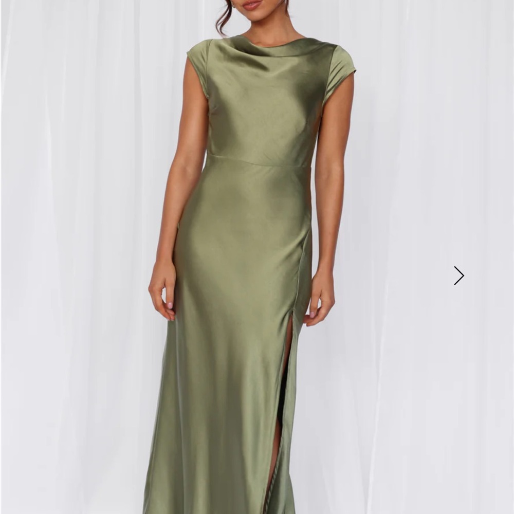 Elegant Olive Green Satin Dress